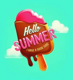 دانلود پوستر وکتور تابستانی ، برچسب با بستنی در sky