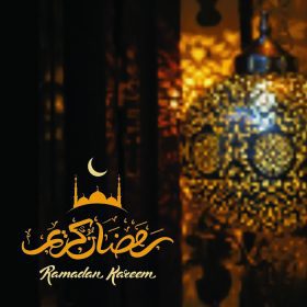 دانلود تبریک ماه مبارک رمضان کریم در زمینه تاری و روشن با لامپ زیبا و روشن عربی و حروف خطاطی خطی. وکتور تصویرسازی_002