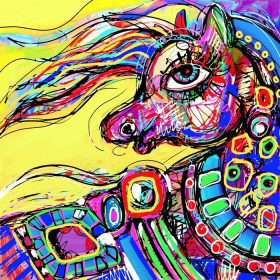 دانلود نقاشی دیجیتال انتزاعی اصلی اسب سر رنگی ، تصویر نسخه شطرنجی
