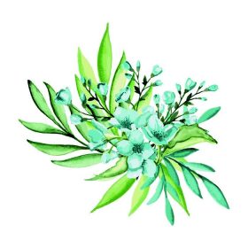 دانلود ترکیب گل با گل های آبی و شاخه های سبز. طراحی دست آبرنگ. تصویر برداری