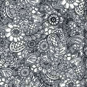 دانلود الگوی پس زمینه سیاه و سفید یکپارچهسازی با سیستمعامل گل یکپارچهسازی با سیستمعامل گل داستانی آسیا در وکتور. الگوی قبیله ای طراحی Henna Paisley mehndi doodles. _001