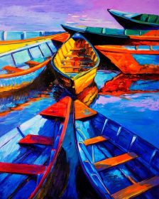 دانلود نقاشی اصلی روغن روی بوم. قایق و دریا. امپرسیونیسم مدرن توسط نیکلوف