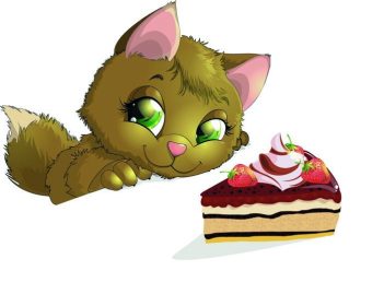 دانلود بچه گربه در حال جستجو به یک تکه کیک روی background_001 سفید است