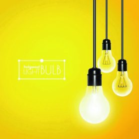 دانلود آویز کردن لامپ های روشنایی با یک درخشان بر روی زمینه زرد. تصویر برداری برای طراحی شما