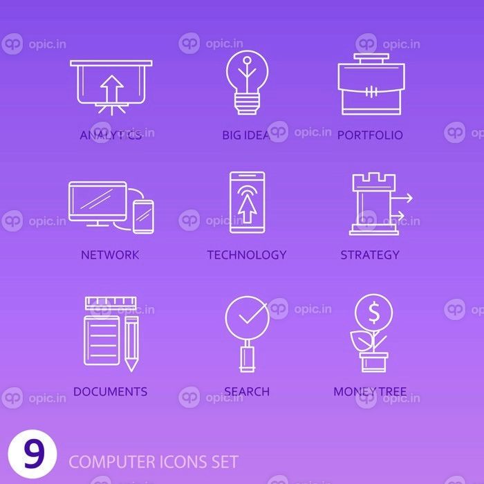 دانلود مجموعه ای از آیکون های وکتور کسب و کار تخت نازک برای طراحی شما. راه حل خلاق قابل استفاده برای مواد مختلف_005 است