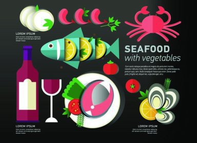 دانلود مجموعه طراحی غذاهای دریایی. ایده های غذاهای دریایی کسب و کار اینفوگرافیک ایده ایده آل. تصویر برداری hipster _001