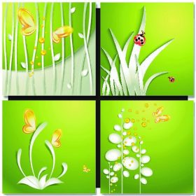 دانلود مجموعه ای از زمینه های سبز انتزاعی با گل های کاغذی. مفهوم سبز سازگار با محیط زیست ، کارت تابستان_002