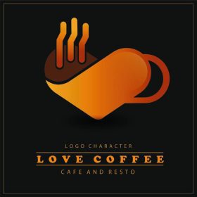 دانلود عاشق آرم قهوه در مفهوم جام قهوه. تصویر برداری Eps.10
