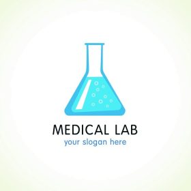 دانلود لوگو برای یک شرکت دارویی یا فلاسک های آزمایشگاهی سریع با یک مایع آبی. آرم آزمایشگاه پزشکی