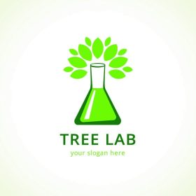 دانلود لوگو برای شرکت های دارویی یا آزمایشگاه های آزمایش سریع لامپ با برگ سبز. آرم آزمایشگاه درخت