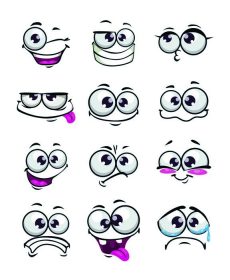 دانلود مجموعه چهره های کارتونی خنده دار ، احساسات مختلف ، جدا شده در white