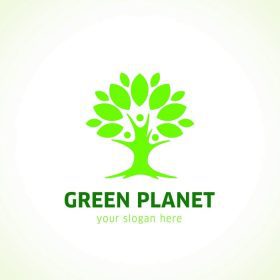 دانلود قالب آرم سبز به عنوان درختی متشکل از مردان استایل و تاج برگ. آرم سیاره سبز