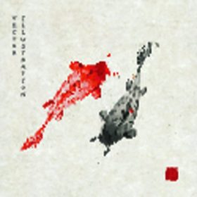 دانلود قرمز و سیاه کپورهای کوی دست با جوهر در سبک سنتی نقاشی ژاپنی sumi-e روی وین ترسیم شده اند