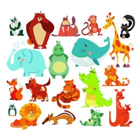 دانلود مجموعه ای از حیوانات کارتونی kawaii ناز. خرس پاندا ، خرس ، میمون ، زرافه ، جمجمه ، فیل ، هیپو ، نهنگ ، روباه ، سگ ، ببر ، al