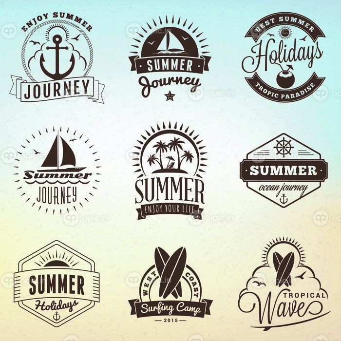 دانلود عناصر طراحی تعطیلات تابستانی. مجموعه آرم های Hipster Vintage و Badges