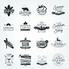 دانلود عناصر طراحی کمپینگ تابستانی و طراحی ساحل ، نشان ها و برچسب ها در Vintage Style