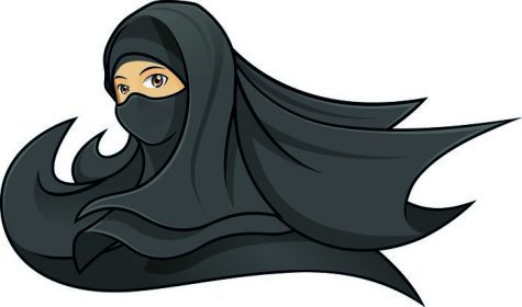 دانلود زن مسلمان با کیفیت بالا که کارتونی وکتور حجاب سیاه پوشیده است تصویر_001