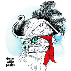 دانلود تصویر گربه تصویر در یک کلاه دزدان دریایی و باند موزون. تصویر برداری