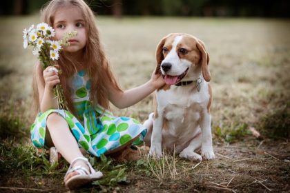 دانلود دختر کوچک با سگ در فضای باز