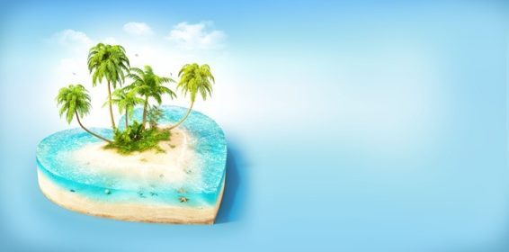 دانلود قطعه ای از جزیره گرمسیری با آب و کف دست در ساحل در مقطع به شکل قلب. تصویر سفر غیر معمول