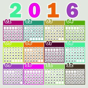 دانلود تقویم 2016 طراحی ساده تقویم 2016 تقویم عمودی – هفته با Sunday آغاز می شود
