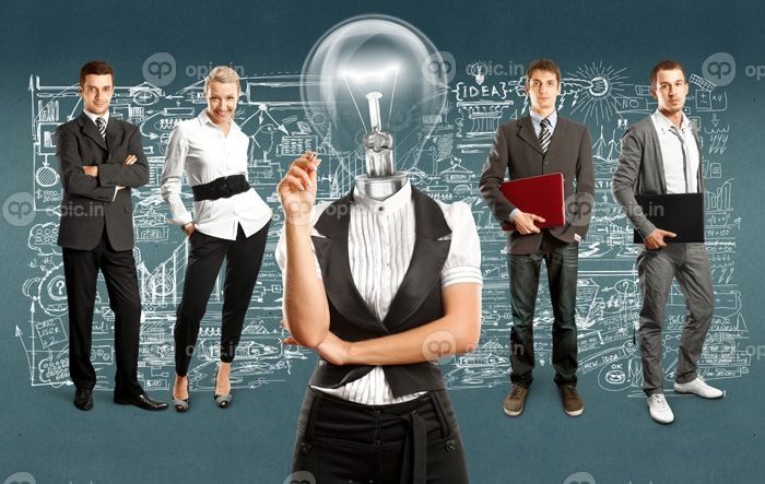 دانلود مفهوم ایده. Lamp Head و تیم تجاری در پس زمینه های مختلف_003