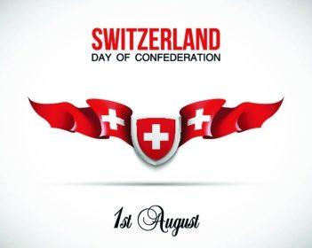 دانلود بنر جشن وکتور با پرچم های کنفدراسیون سوئیس و کتیبه ای ‘روز کنفدراسیون سوئیس’ اول اوت و