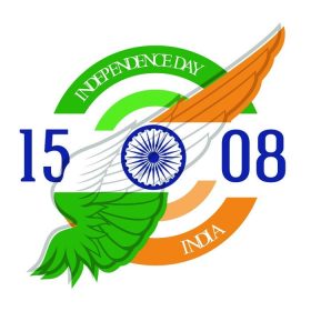 دانلود روز استقلال هند را با پرچم تلطیف شده روی بال و چرخ Ashoka چاپ کنید. وکتور