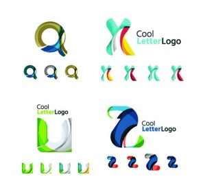 دانلود نمادهای کسب و کار ، نمادهای مجموعه. طراحی ساخته شده از اشکال جریان هندسی با همپوشانی انتزاعی