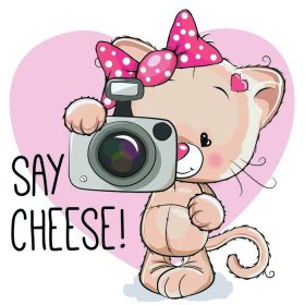 دانلود دختر گربه زیبا کارتون با یک دوربین در یک پس زمینه سفید