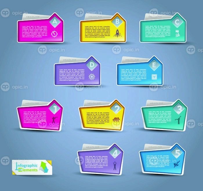 دانلود مجموعه ای از عناصر infographics بردار. قالب برای متن، گراف، ارائه. مفهوم با گزینه ها، قطعات، مراحل یا فرآیندها