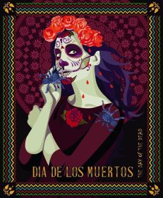 دانلود روز جمجمه مرده زن با آرایش کولورا. Dia de los muertos متن در اسپانیایی
