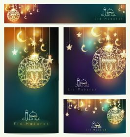 دانلود عید مبارک – ستاره پر زرق و برق زیبا و عربی زیبا و الگوی هلال مسجد برای تبریک کارت کسب و کار