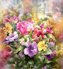 دانلود دسته گل های رنگارنگ گل نقاشی آبرنگ نقاشی