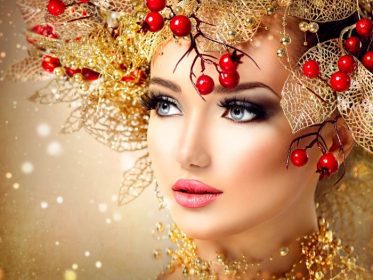 دانلود مدل کریسمس زمستان مد دختر با مدل موی طلایی و آرایش. زیبایی زن کریسمس سال نو زیبا سال نو