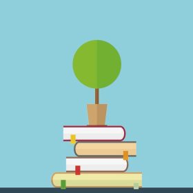 دانلود تصویرسازی صاف از مفهوم آموزش. کتاب هایی با درخت