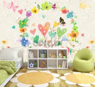 دانلود کارتون زیبا گل پروانه ای گل اتاق کودک پس زمینه اتاق نقاشی