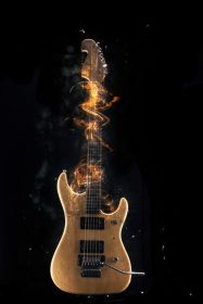 دانلود گیتار برقی در آتش جدا شده بر روی زمینه سیاه