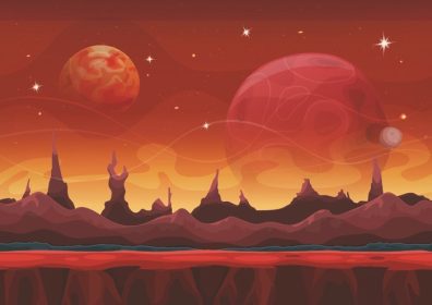 دانلود زمینه فانتزی علمی تخیلی مریخ برای بازی UI. تصویرگری از یک کارتون علمی خنده دار علمی و بی سیم