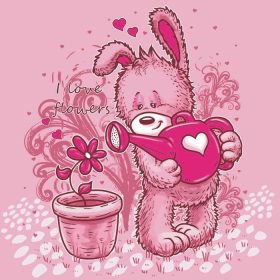 دانلود خرگوش ناز عاشق نقاشی گل طراحی گرافیک نساجی است