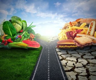 دانلود مفهوم تصمیم گیری رژیم غذایی و انتخاب مواد غذایی تقاطع بین میوه و سبزیجات تازه خوب و سریع یا کلسترول چرب سرشار از سریع f