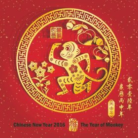 دانلود میمون زودیاک چینی هنرهای برش کاغذ چینی هنرهای قرمز رنگی که بر روی تصویر پیوست شده ترجمه همه