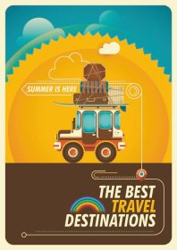 دانلود پوستر مسافرتی رنگارنگ با جیپ. تصویر برداری