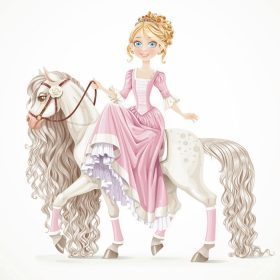دانلود شاهزاده خانم ناز بر روی یک اسب سفید با یک آشیانه بلند جدا شده در یک زمینه سفید
