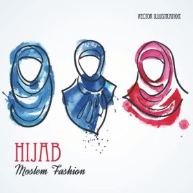 دانلود مجموعه 3 حجاب آبرنگ نقاشی شده با دست رنگی ، تصویر برداری ، جدا شده روی سفید