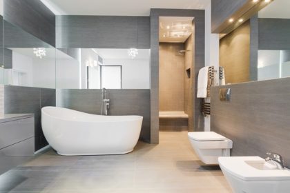 دانلود حمام مستقل طراحی شده در حمام مدرن خاکستری