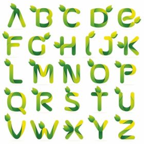 دانلود حروف الفبای انگلیسی اکولوژی با مجموعه برگها. الگوی طراحی وکتور یک نماد برای برنامه یا شرکت سازگار با محیط زیست شما است