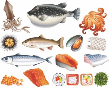 دانلود انواع مختلف غذاهای دریایی خام و پخته شده