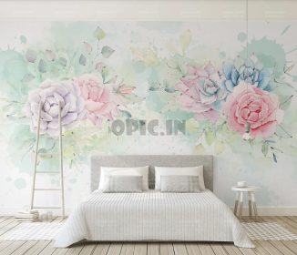 کاغذ دیواری سه بعدی گل سفید و رنگی