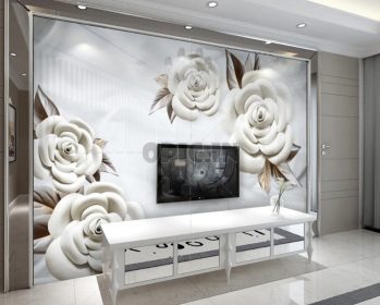 کاغذ دیواری سه بعدی گل سفید و برجسته